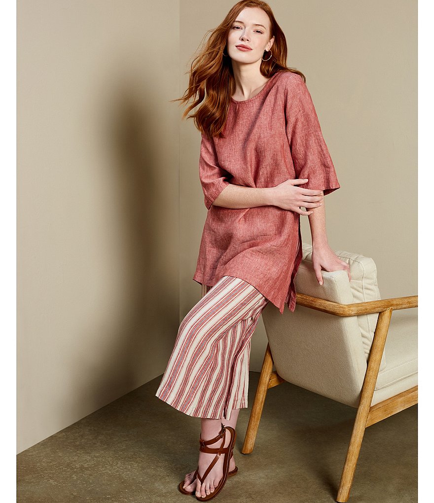 Bryn Walker Ella Stripe Light Linen Flat Front Wide Leg Pull-On Coordinating Pants