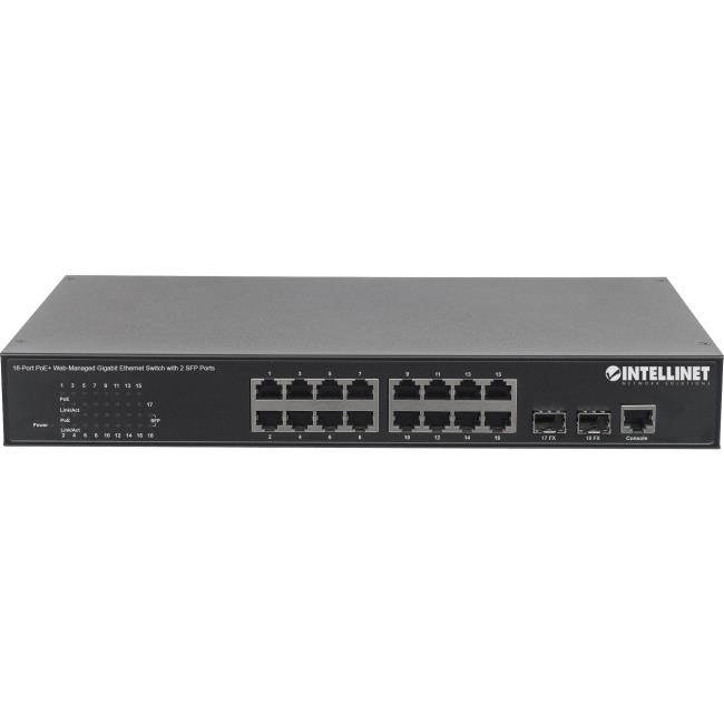 Intellinet 16-Port PoE+ Web-Managed Gigabit Ethernet Switch with 2 SFP Ports