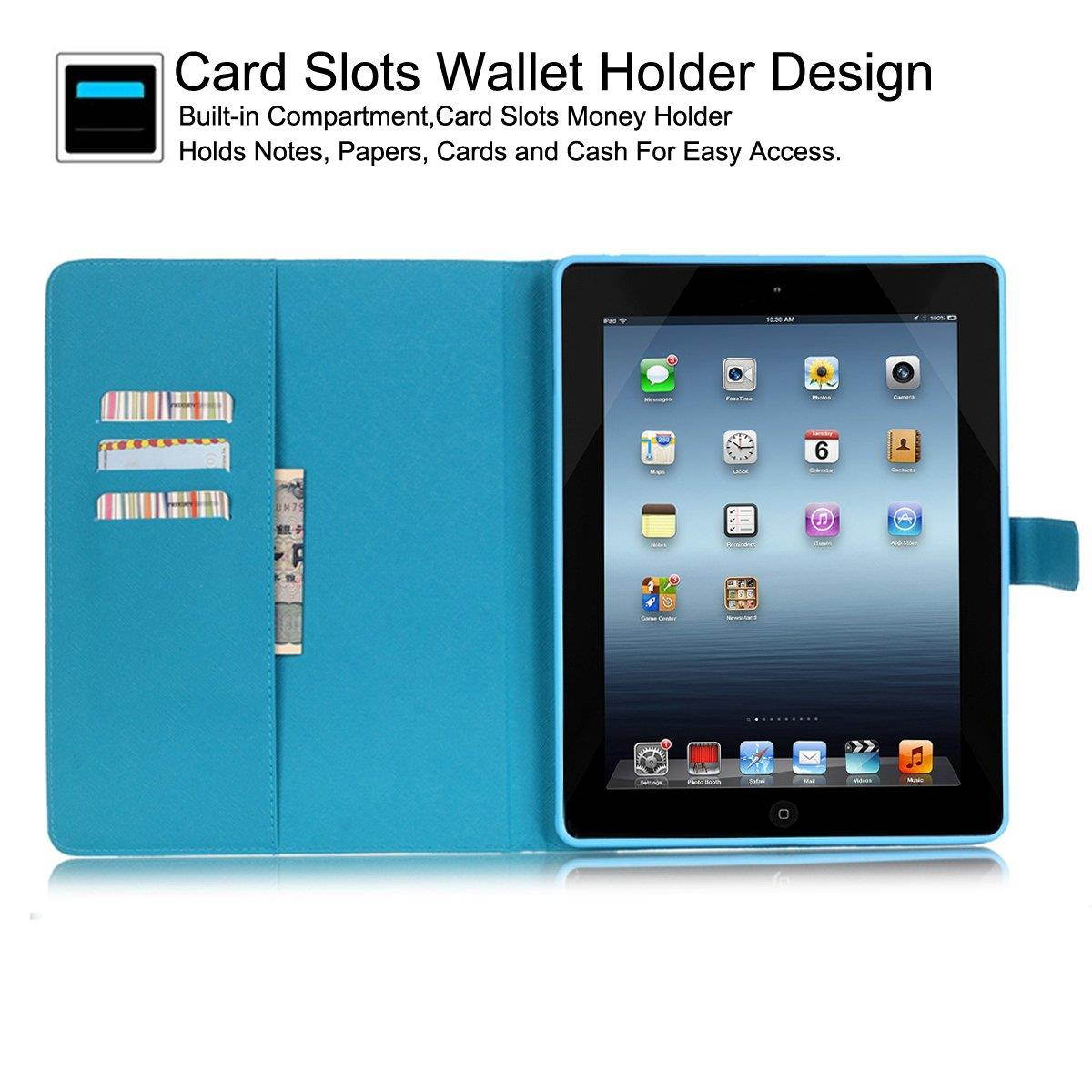 iPad 2 Case, iPad 3 4 Case - Newshine Colorful Smart PU Leather Stand Cover with Card Holder for Apple iPad 2 & iPad 3 & iPad 4 9.7 inch, with Auto Sleep/ Wake Up Function, Sunset Glow