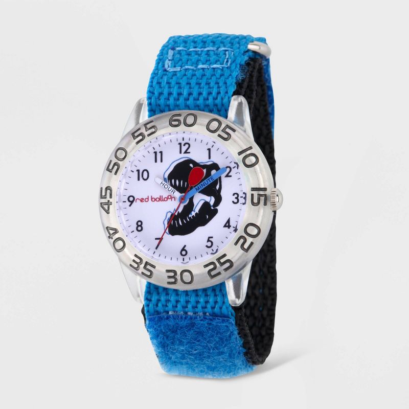 Kids' Red Balloon Dinosaur Plastic Time Teacher Hook and Loop Nylon Strap Watch - Blue