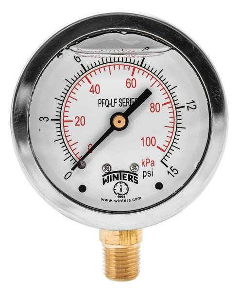 WINTERS PFQ800LF Gauge,Pressure,2-1/2in.,0 to 15 psi