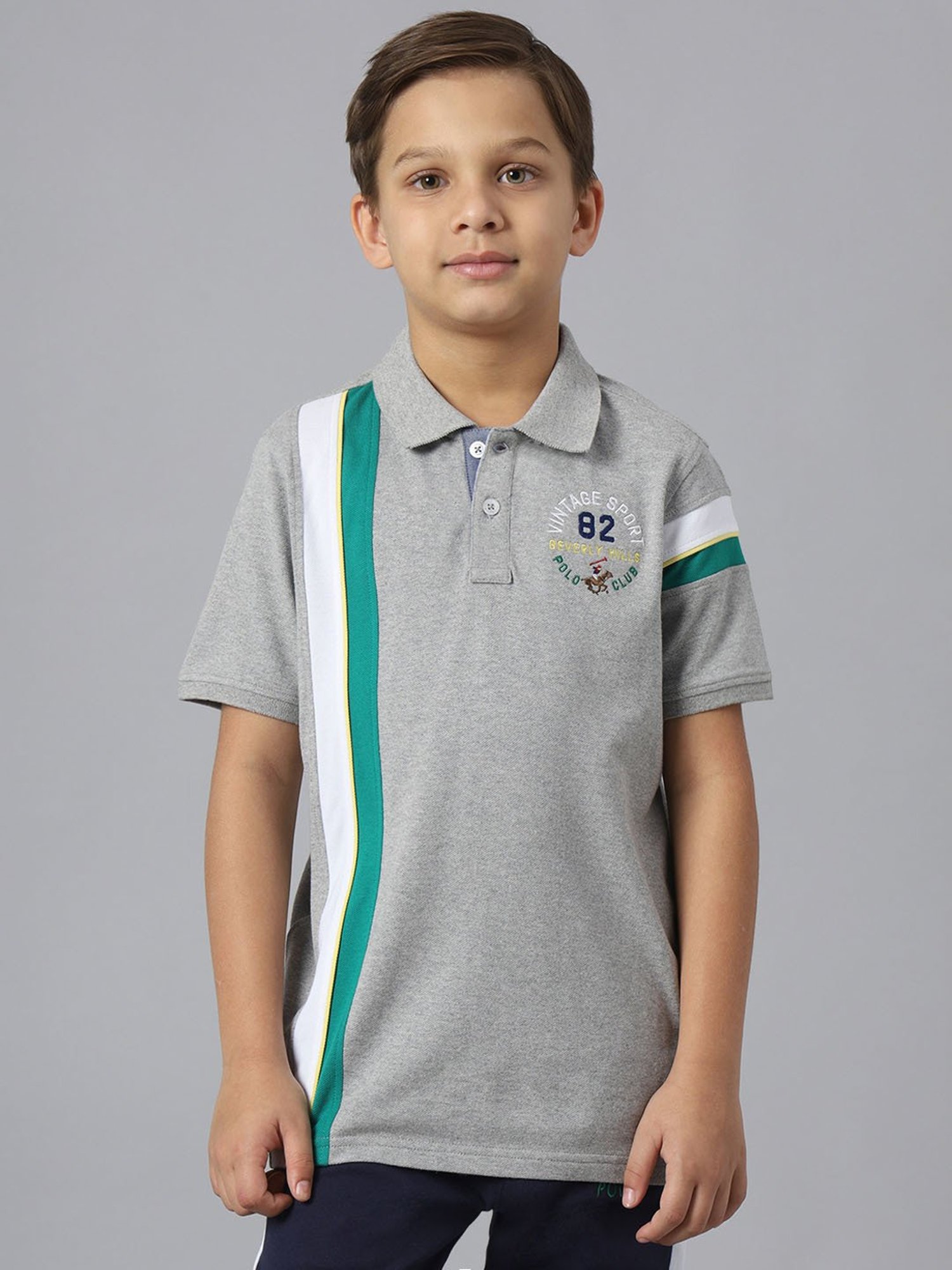 Beverly Hills Polo Club Kids Grey Printed Polo T-Shirt