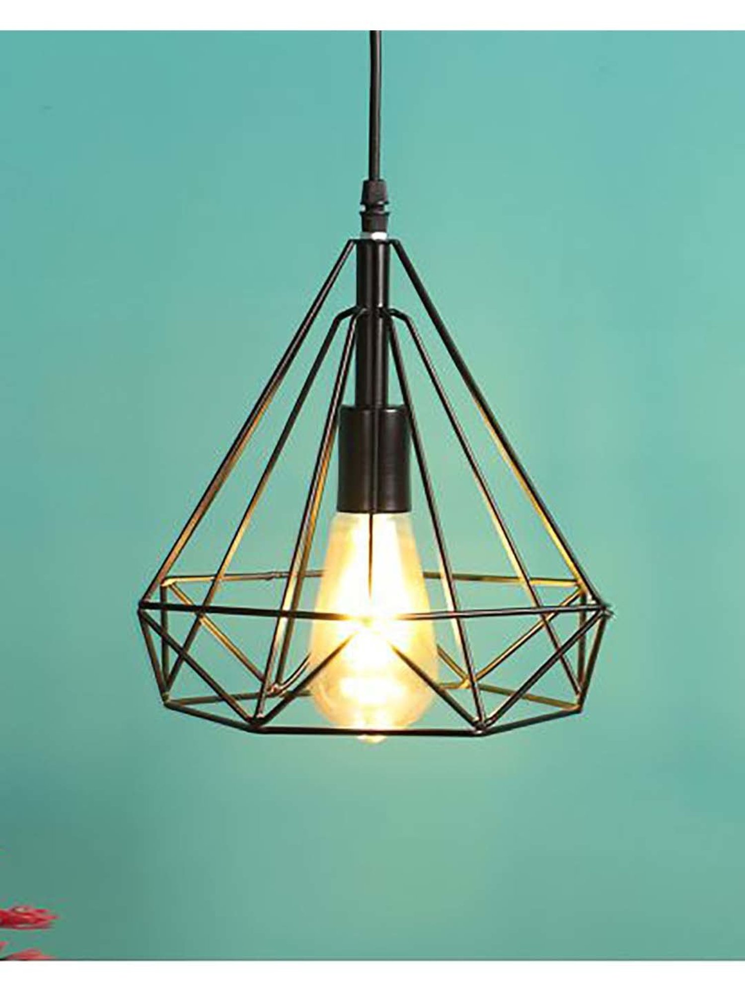 Homesake Edison Filament Black & Transparent Metal Diamond-Caged Ceiling Lamp (Bulb not included)