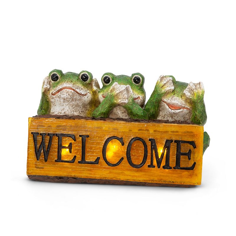GIL 10.6"L Solar Resin Frogs Holding Welcome Sign