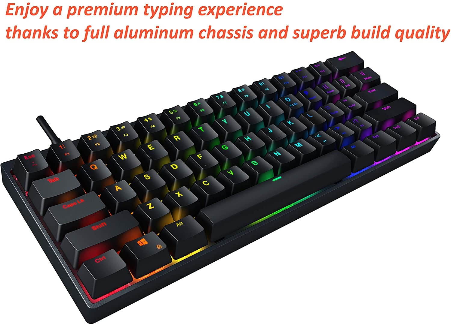 Durgod HK Venus RGB Mechanical Gaming Keyboard - 60% Layout - Double Shot PBT Cherry Profile - NKRO - USB Type C - Aluminium Chassis (Gateron Brown, Black)