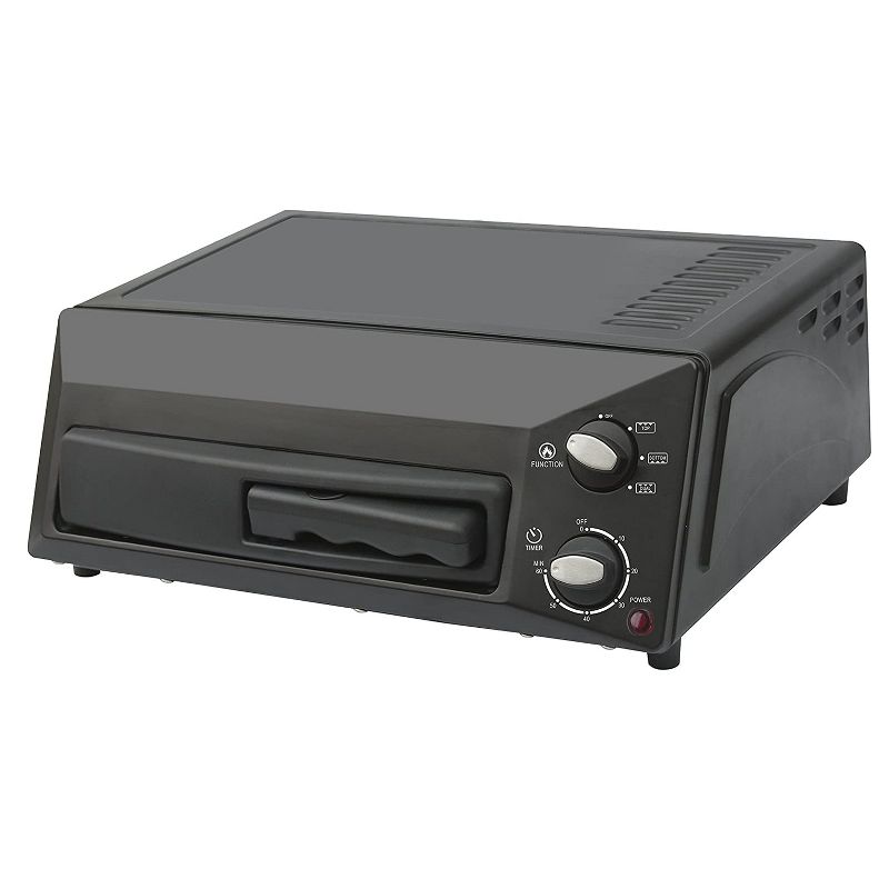 Magic Chef HQPZO13B Electric Kitchen Countertop 12 Inch Pizza Oven Maker Appliance Machine with Fold Away Handle and Removable Crumb Tray, Black