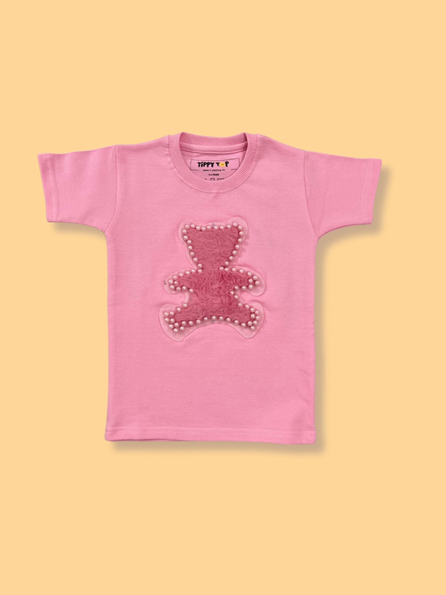 Tippy Top Kids Pink Self Design T-Shirt