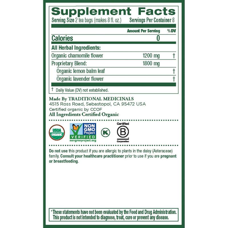 Traditional Medicinals Organic Chamomile with Lavender Herbal Tea - 16ct