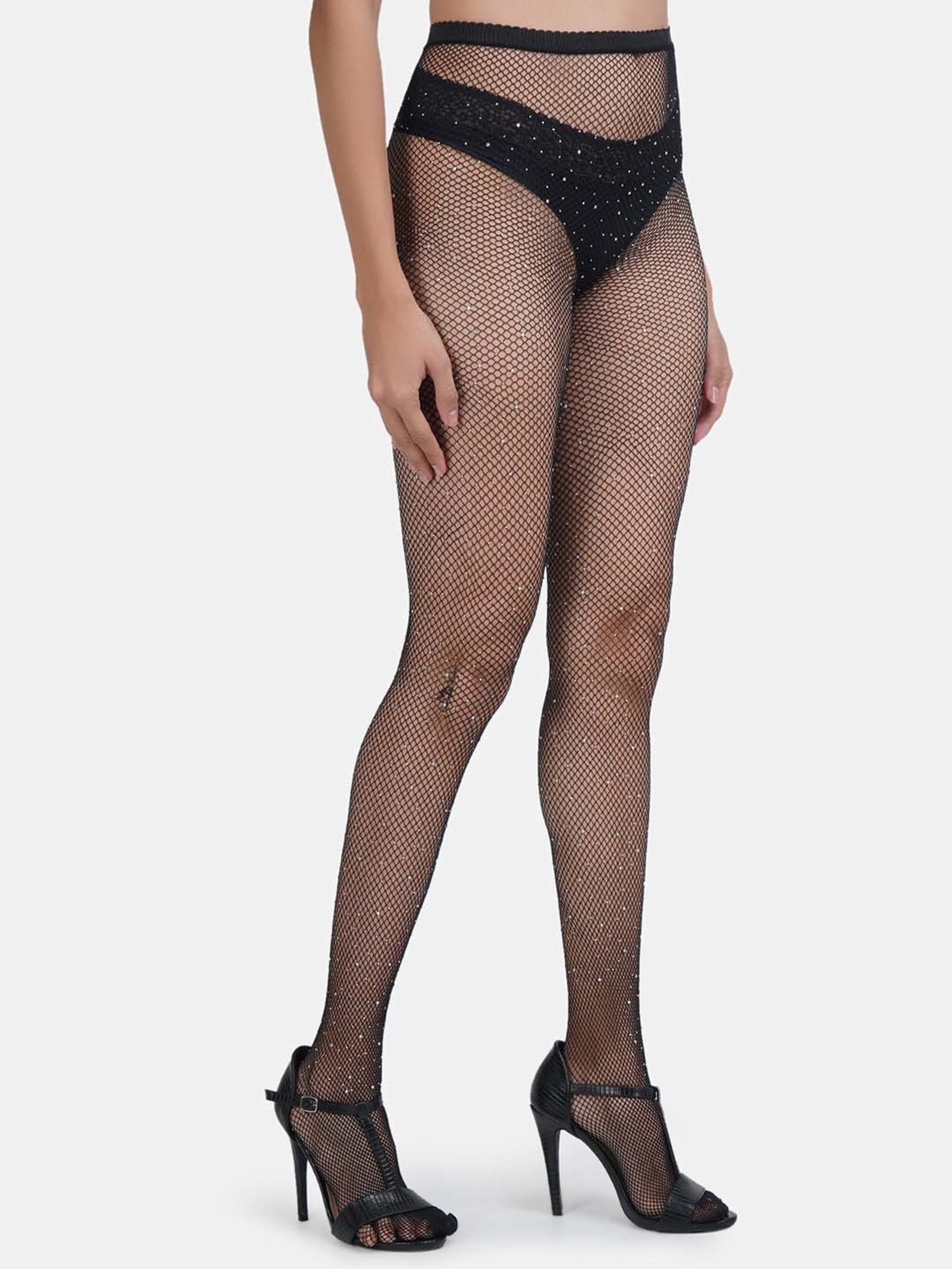 Secrets By ZeroKaata Beige & Black Embellished Pantyhose Stockings - Pack Of 2