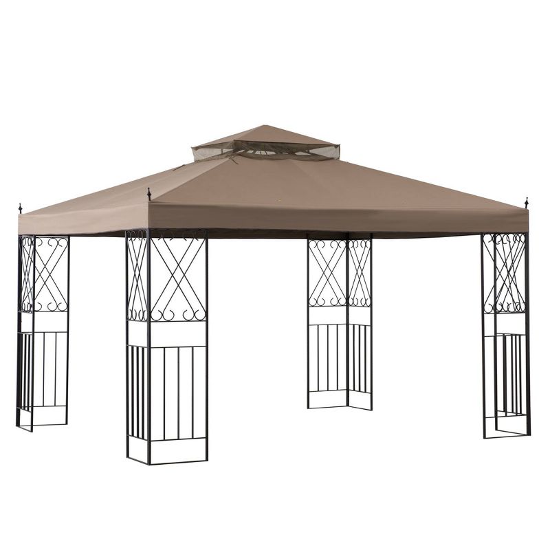 Woodstock 10' x 12' Two-Tier Hardtop Vented Patio Gazebo Khaki - Sunjoy