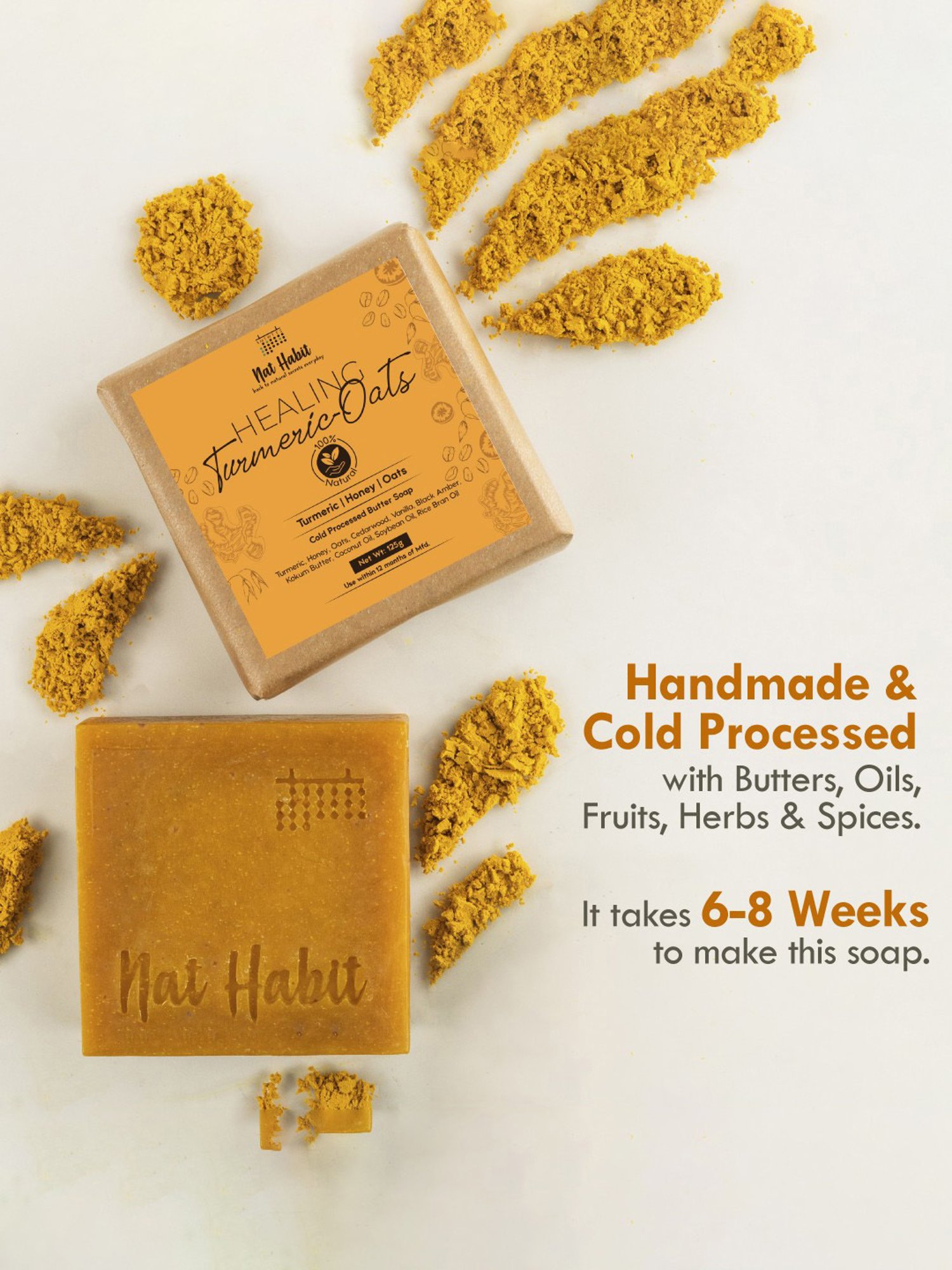 Nat Habit Cold Processed Healing Turmeric-Oats Soap - 125 gm