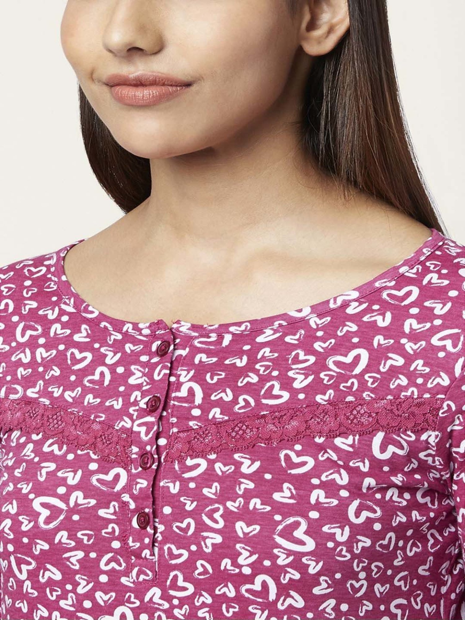 Dreamz by Pantaloons Pink Cotton Printed Nighty