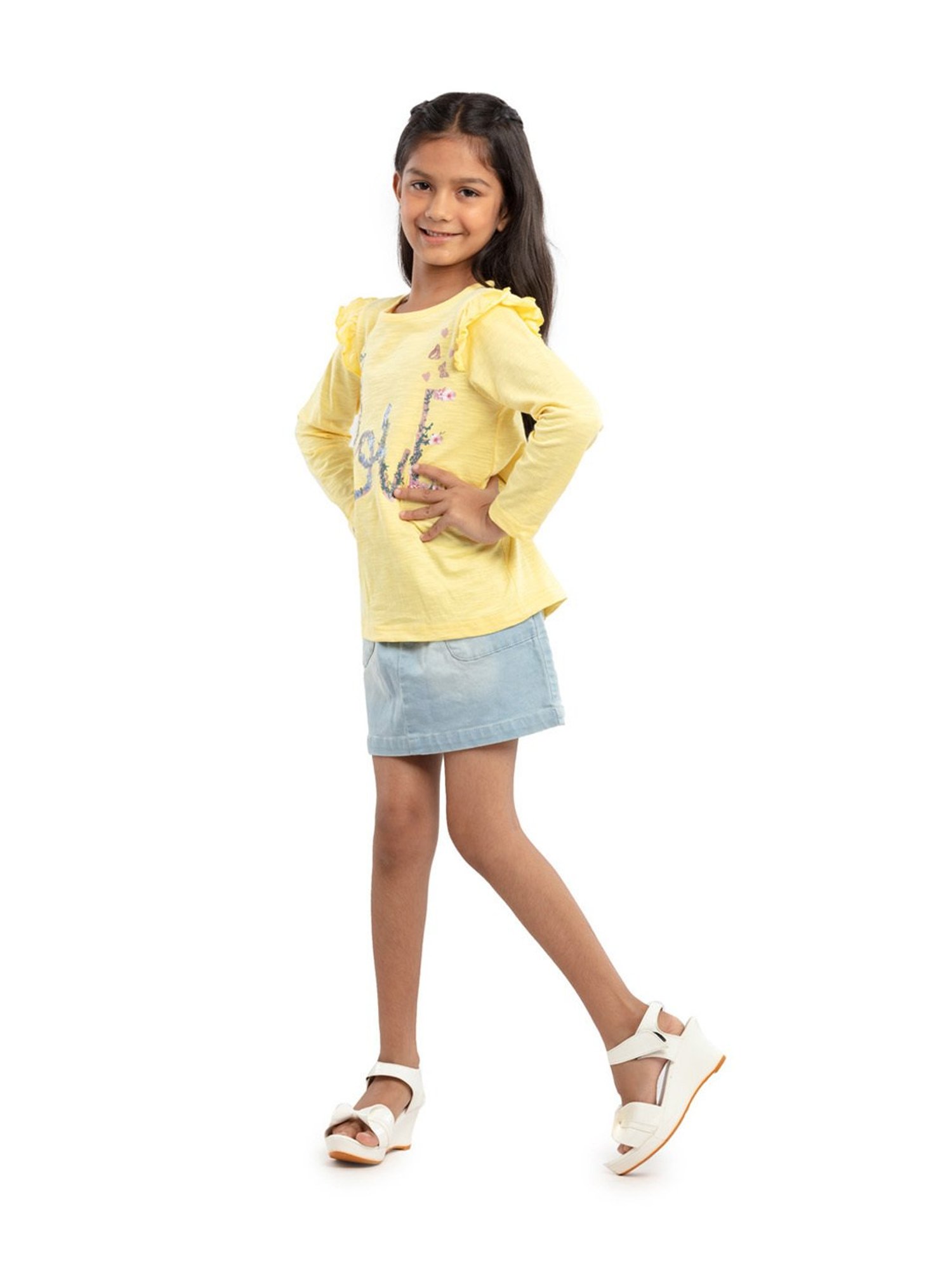 Under Fourteen Only Kids Yellow Floral Print Full Sleeves Top