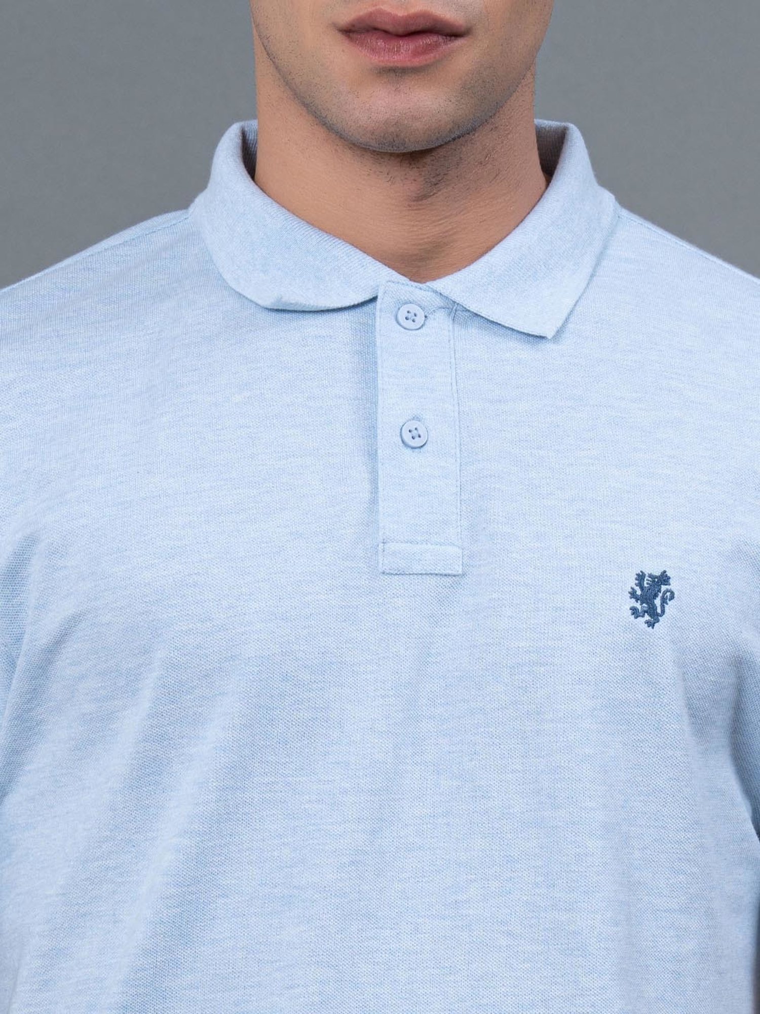 Red Tape Light Blue Melange Regular Fit Polo T-Shirt