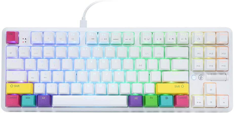 A-jazz K870T Wired and Bluetooth Wireless Dual-mode Connectivity RGB Backlit TKL Mechanical Keyboard(Red switch)