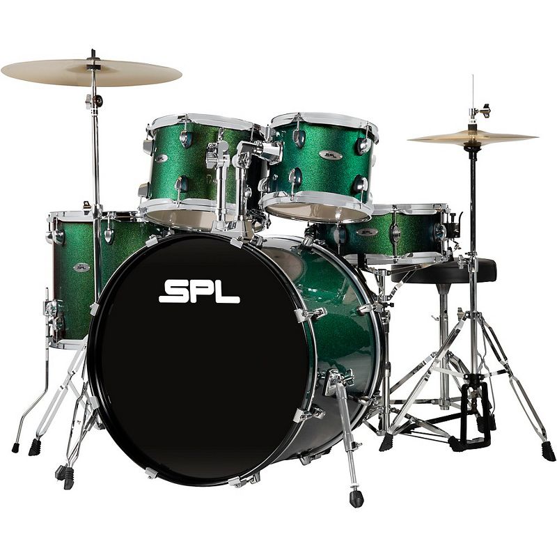 Sound Percussion Labs UNITY II 5-Piece Complete Drum Set With Hardware, Cymbals and Throne Pine Green Glitter