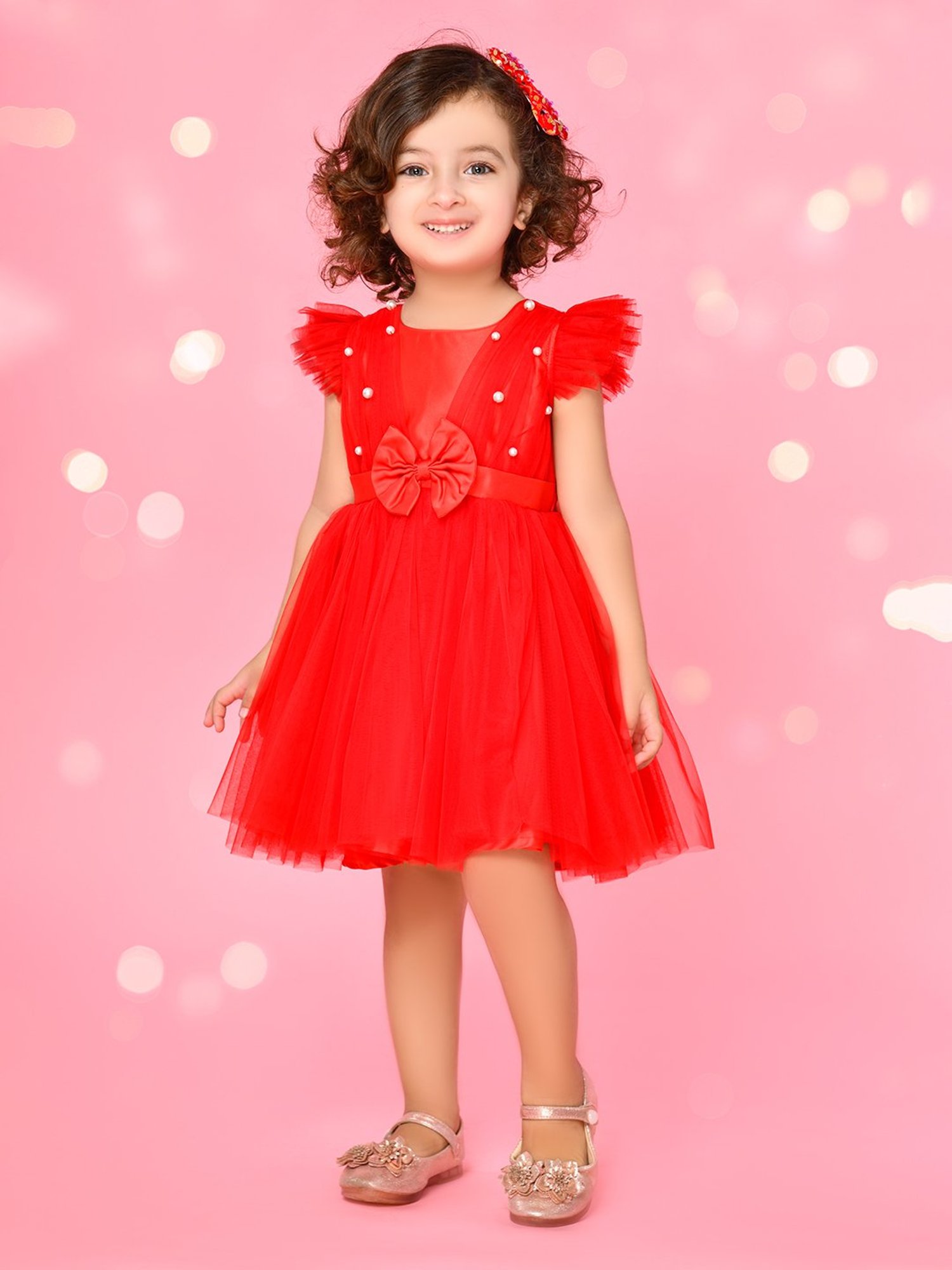 Saka Designs Kids Red Applique Dress