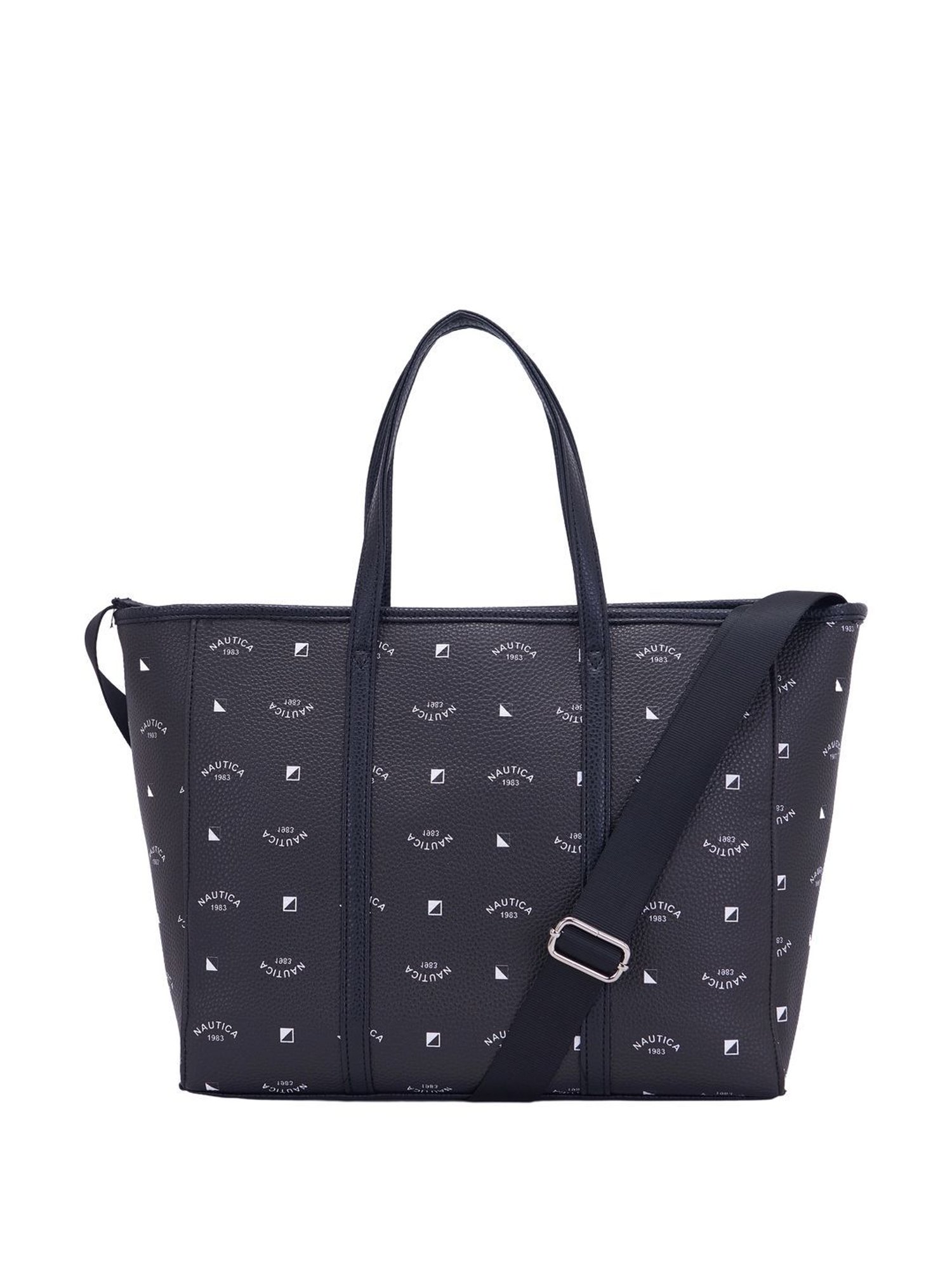 Nautica Black Printed Medium Tote Handbag