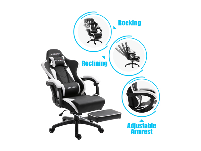 Dowinx Gaming Chair Ergonomic Office Recliner for Computer with Massage Lumbar Support, Racing Style Armchair PU Leather E-Sports Gamer Chairs with Retractable Footrest (Black&Gray)