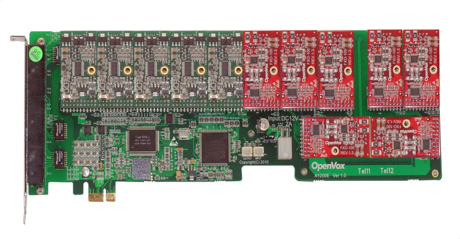 OpenVox A1200E0507 12 Port Analog PCI-E Base Card, + 5 FXS + 7 FXO