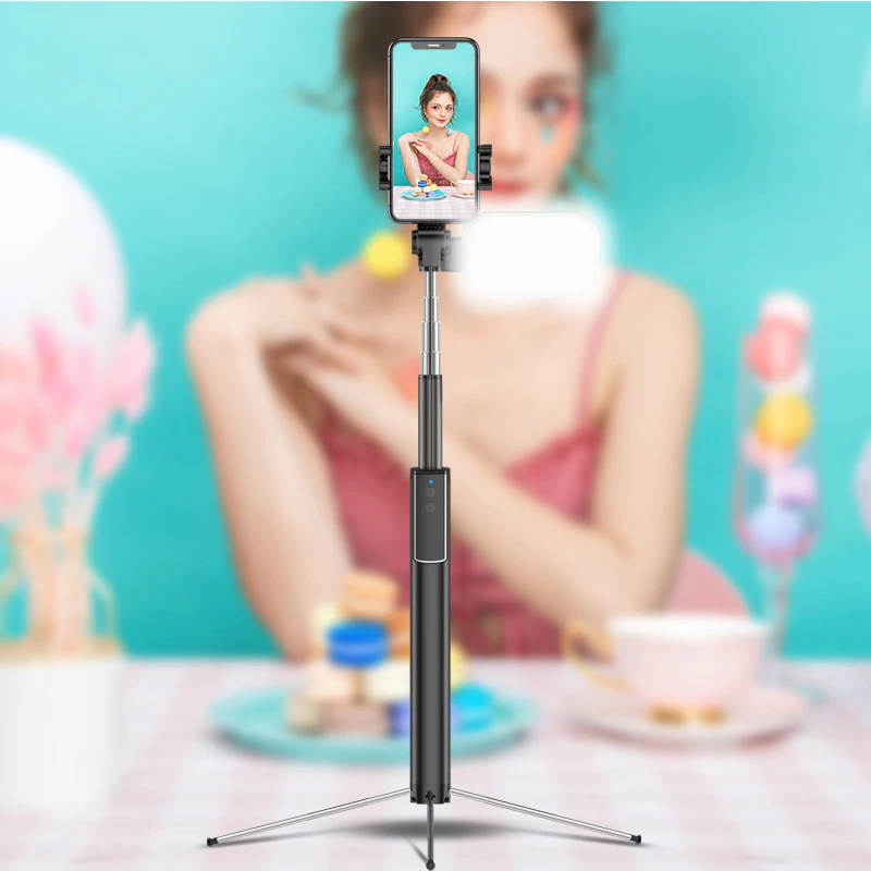 170cm Bluetooth Selfie Stick with Hidden Tripod Fill Light Selfie Stick Handheld Remote Selfie Stick for iphone Android Phone