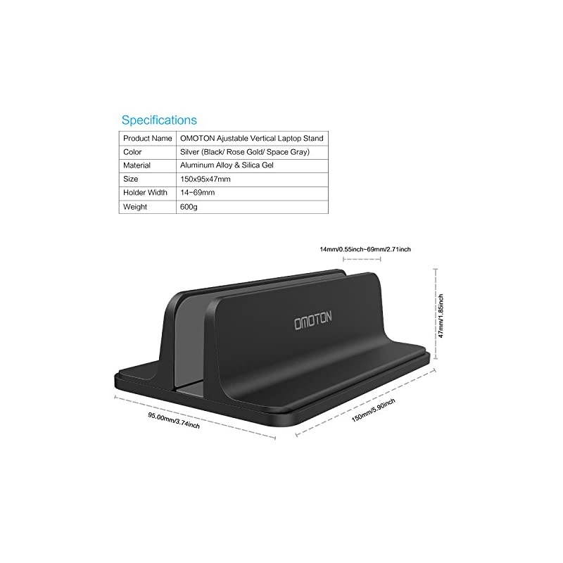 Vertical Laptop Stand Holder,  Desktop Aluminum MacBook Stand with Adjustable Dock Size, Fits All MacBook, Surface, Chromebook and Gaming Laptops (Up to 17.3 inches), Black