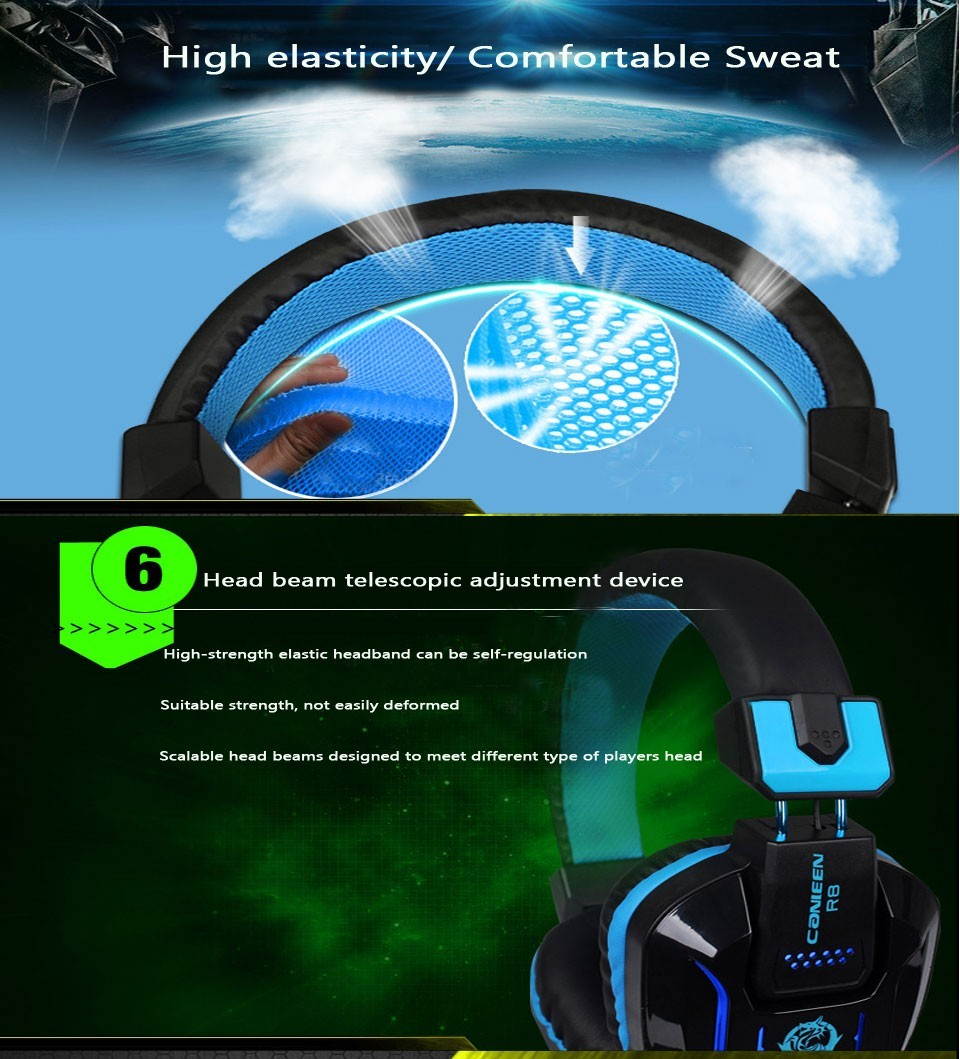 R8 Heavy Bass Light Comfortable Computer Games LED Luminous Headphone with 3.5 mm Jack Earphone Microphones Headset