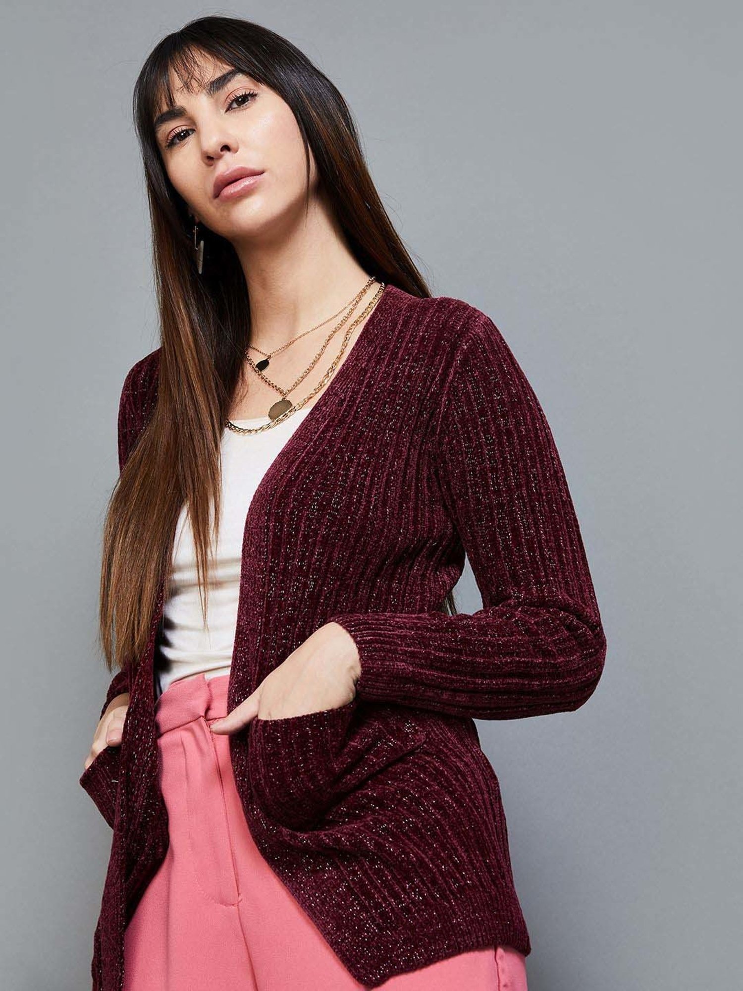 Code by Lifestyle Wine Embellished Shrug