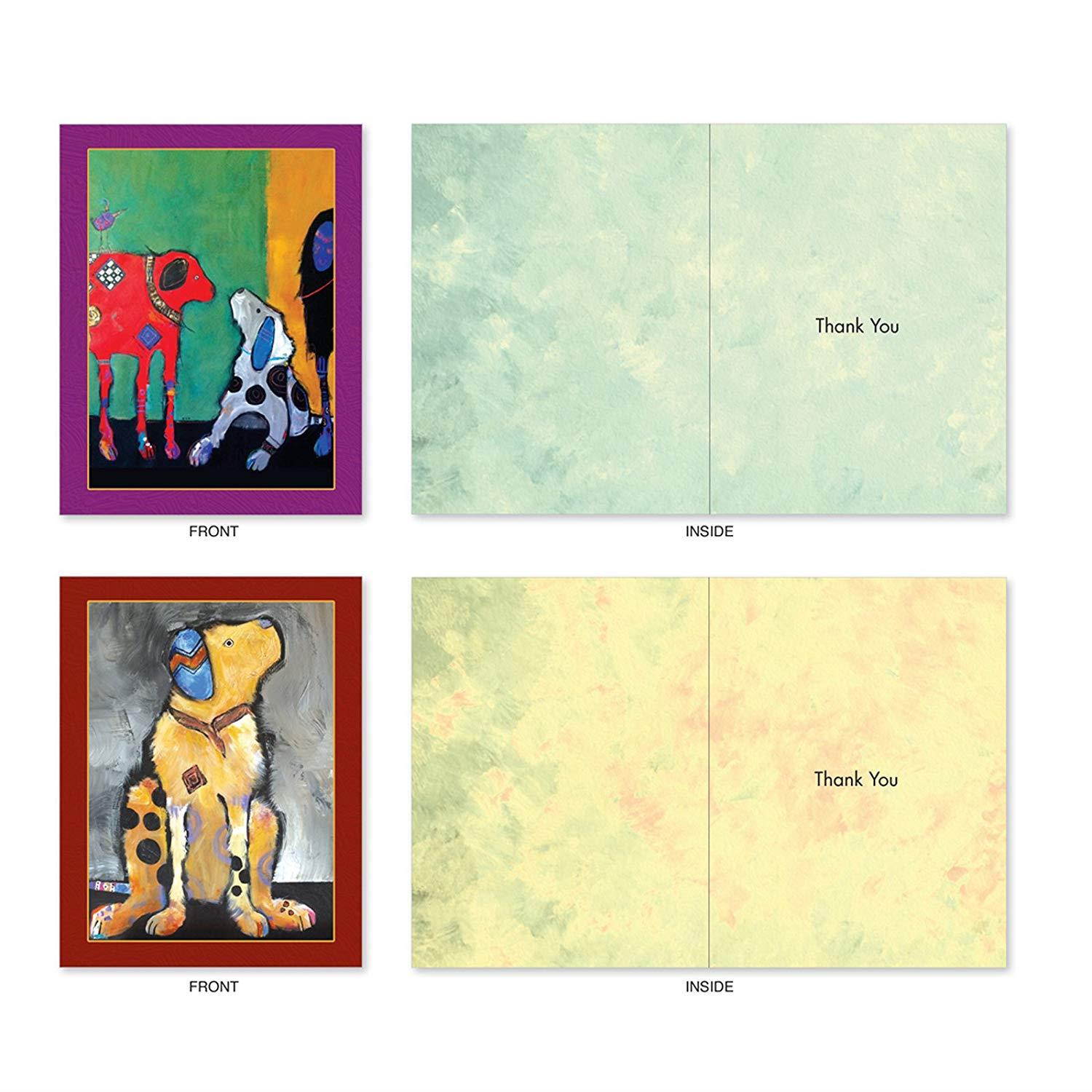 10 Assorted Thank You Notes with Graphics of Artistically Painted Dogs - &lsquo;Painted Pups&rsquo; Colorful Gratitude Greeting Card Set (4'' x 5 &frac14;'') for Any Occasion - M2320