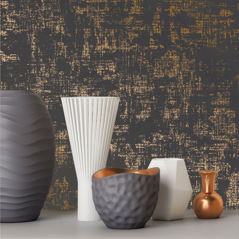Devine Color Distressed Weave Charcoal & Karat Wallpaper