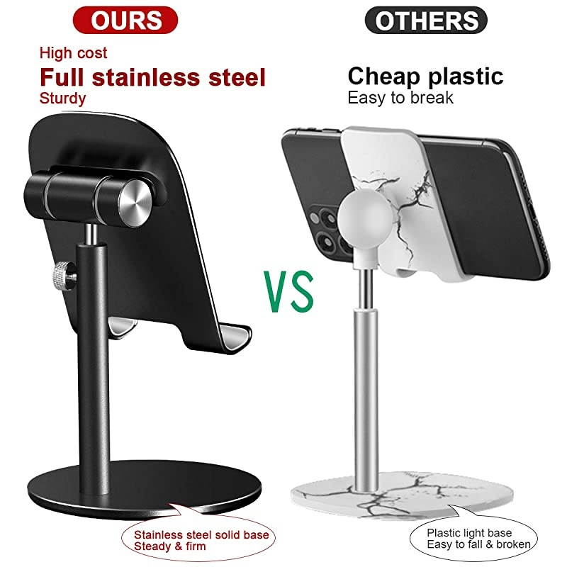 Cell Phone Stand, Aluminum iPad Tablet Stand Holder for Desk, Angle Height Adjustable iPhone Stand, Compatible with iPhone iPad Pro, Air, Mini 4 3 2, Kindle, (4-12.9'')-Black