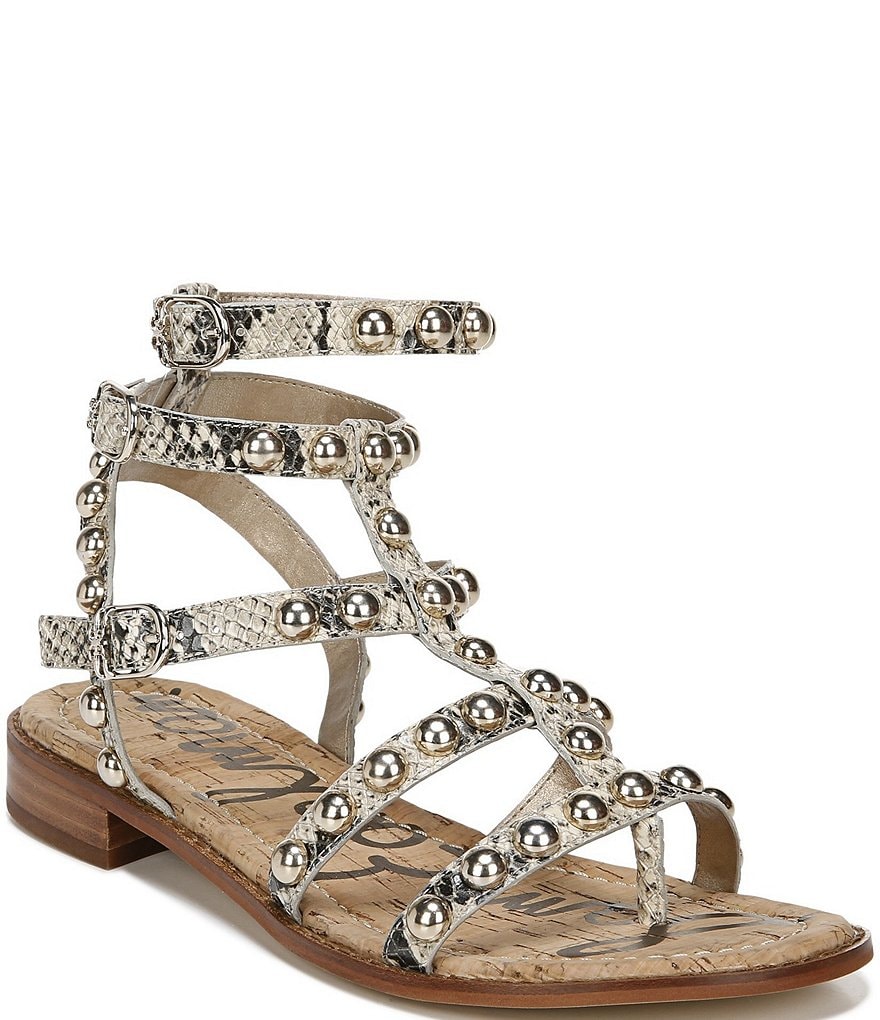 Sam Edelman Eavan Studded Snake Print Leather Gladiator Sandals