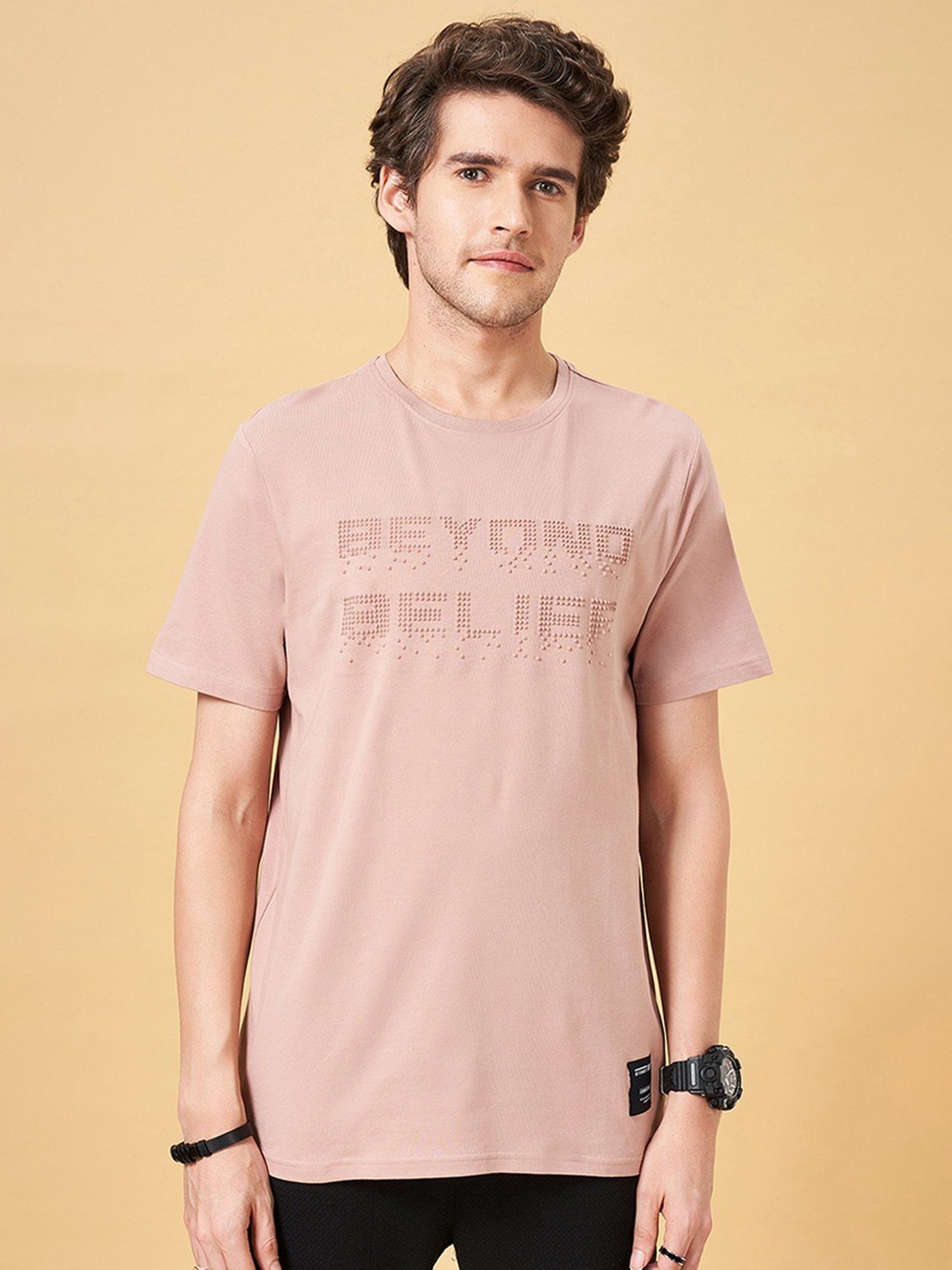 Street 808 by Pantaloons Misty Rose Regular Fit Printed T-Shirt