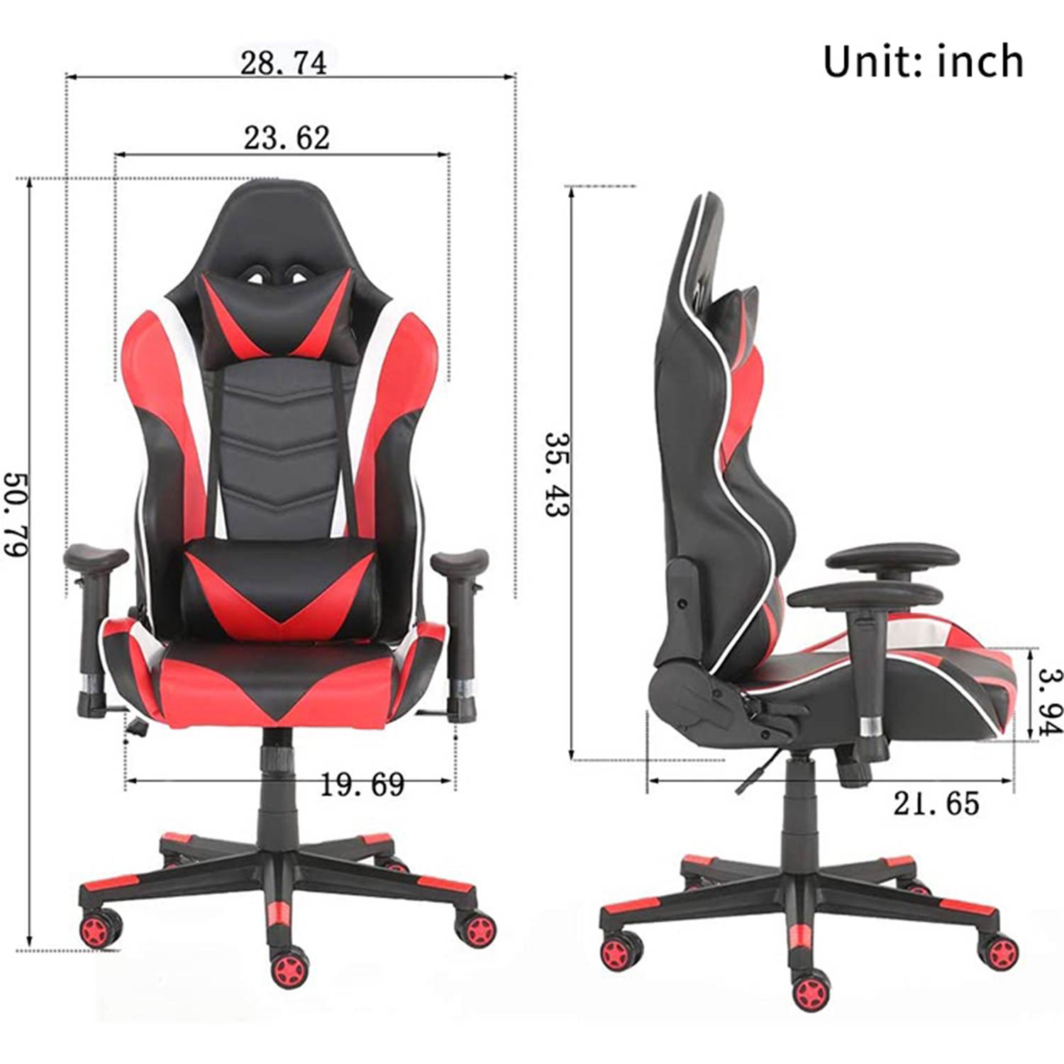 High Back Swivel Chair Racing Gaming Chair Office Chair with Headrest & Lumbar Pillow