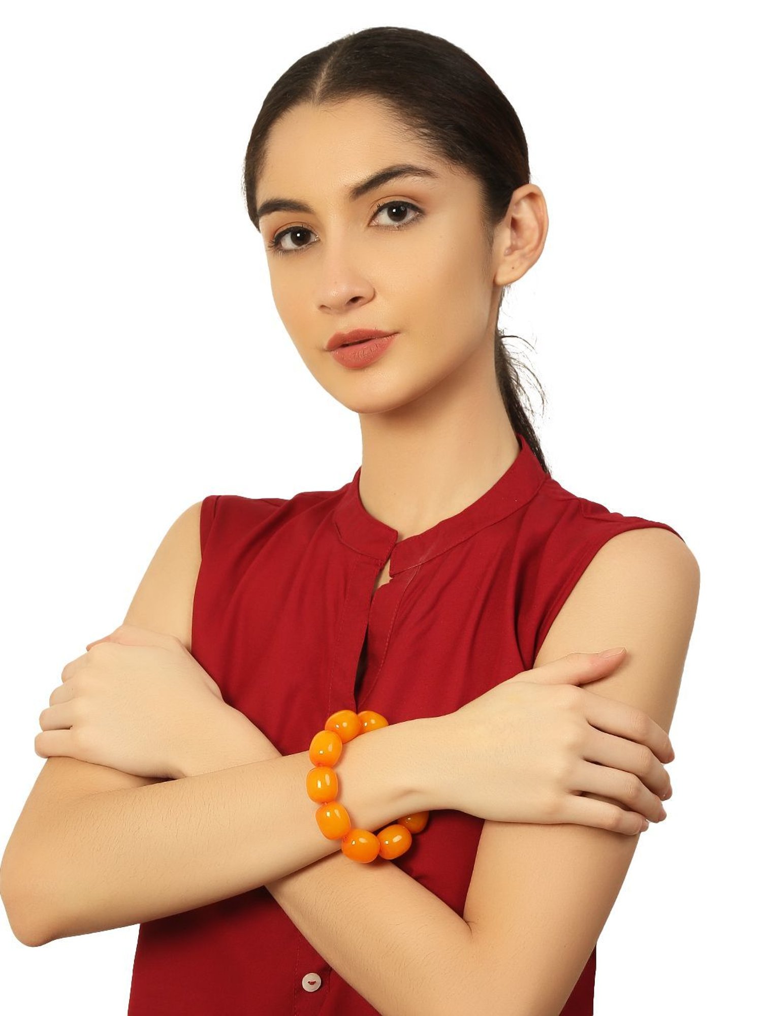 IMLI STREET Orange Artificial Stone Stretchable Bracelet for Women