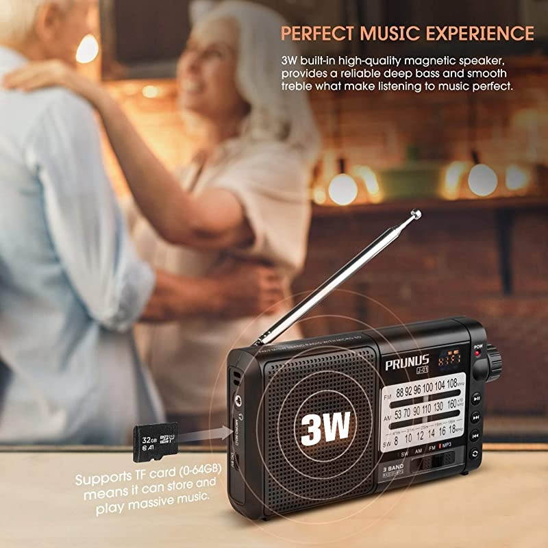 J01 Transistor Radio Battery Operated AM FM Radio Excellent Reception 2200mAh Rechargeable Battery TF Card MP3 Player