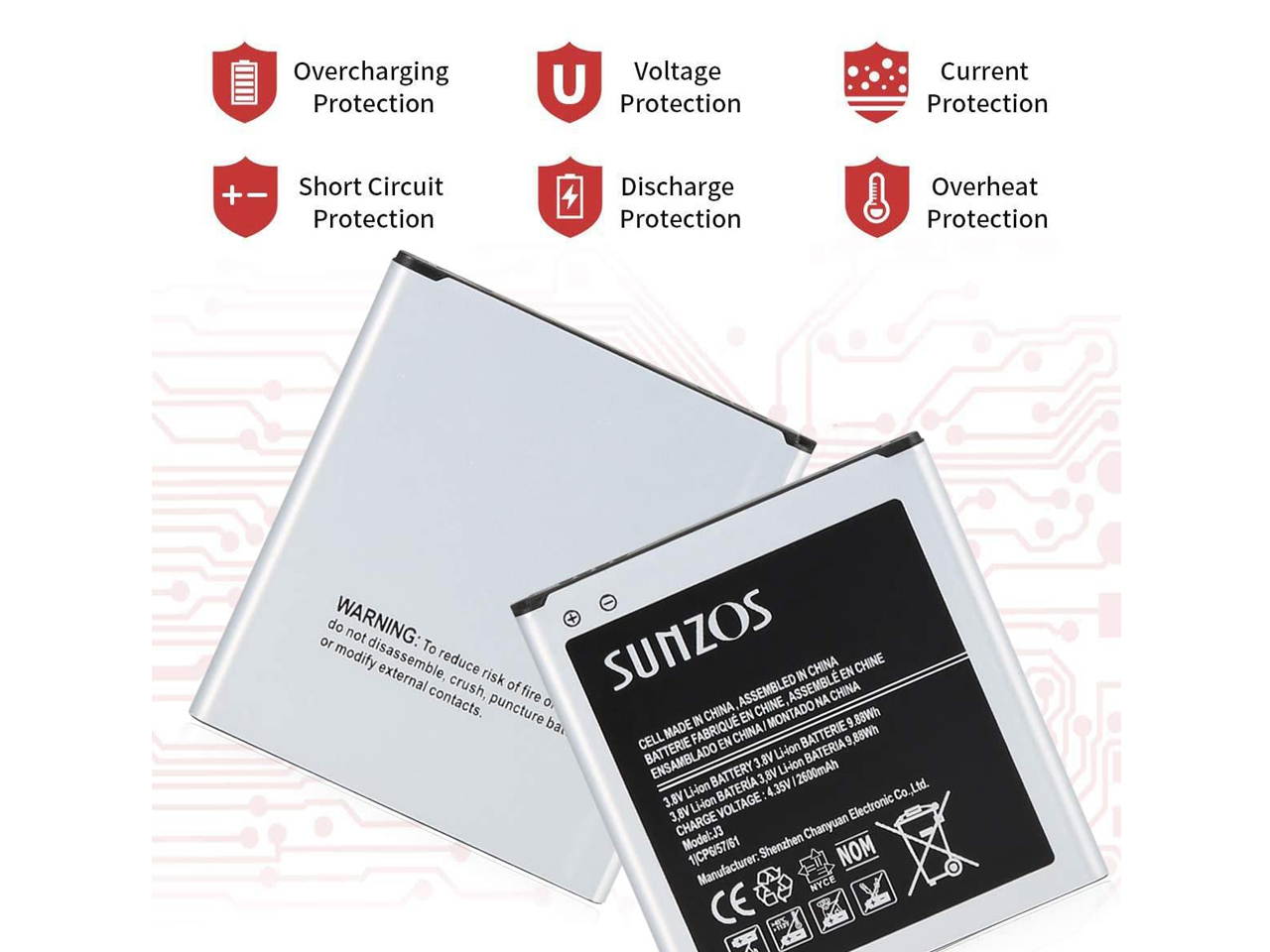 Galaxy J3 Battery, SUNZOS 2600mAh Replacement Battery for Samsung Galaxy Grand Prime SM-G530, Galaxy J5, Galaxy J3 J320A J320V EB-BG530BBU EB-BG530BBE J5-G530P