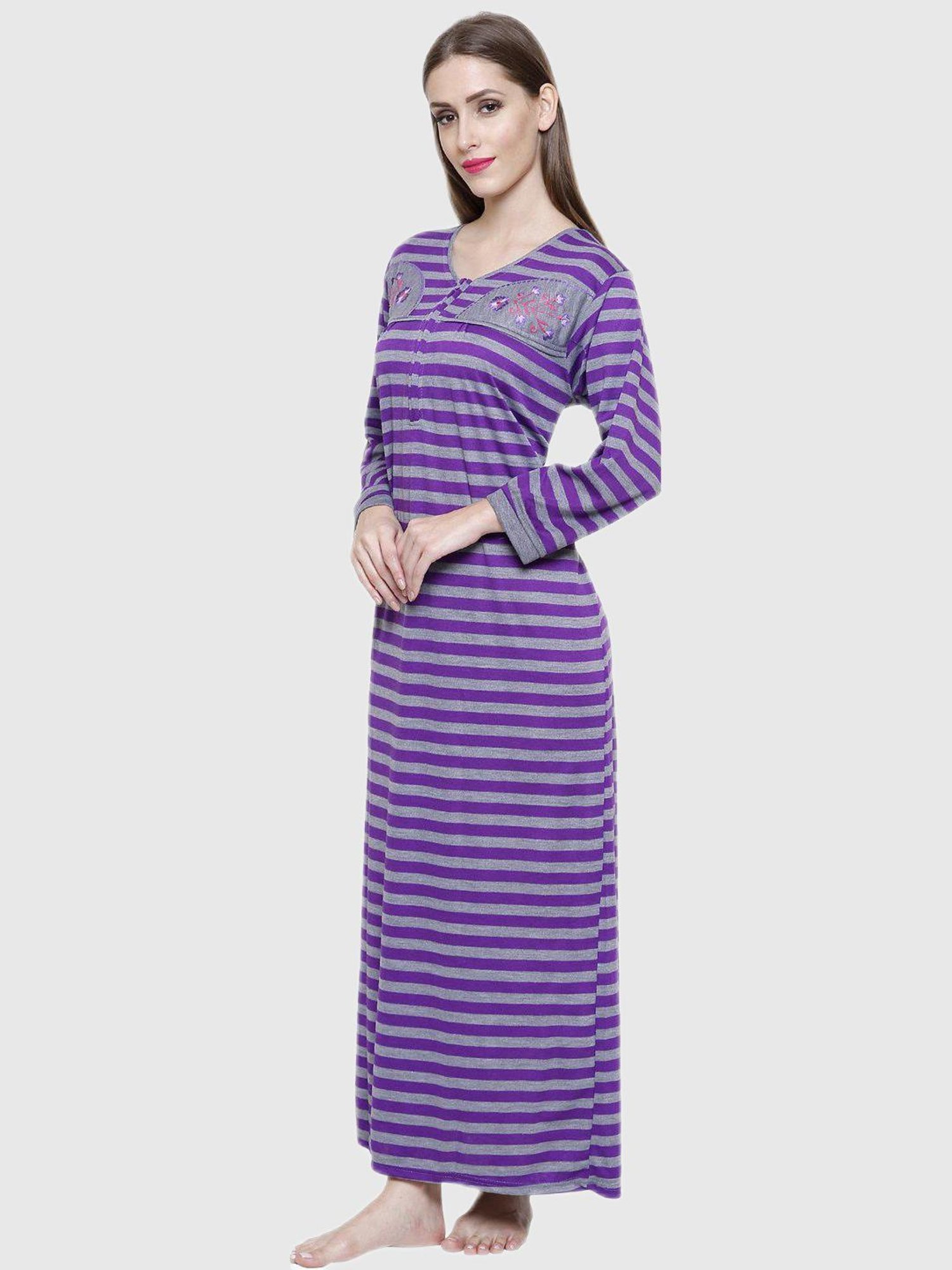 Secret Wish Purple Stripes Night Dress