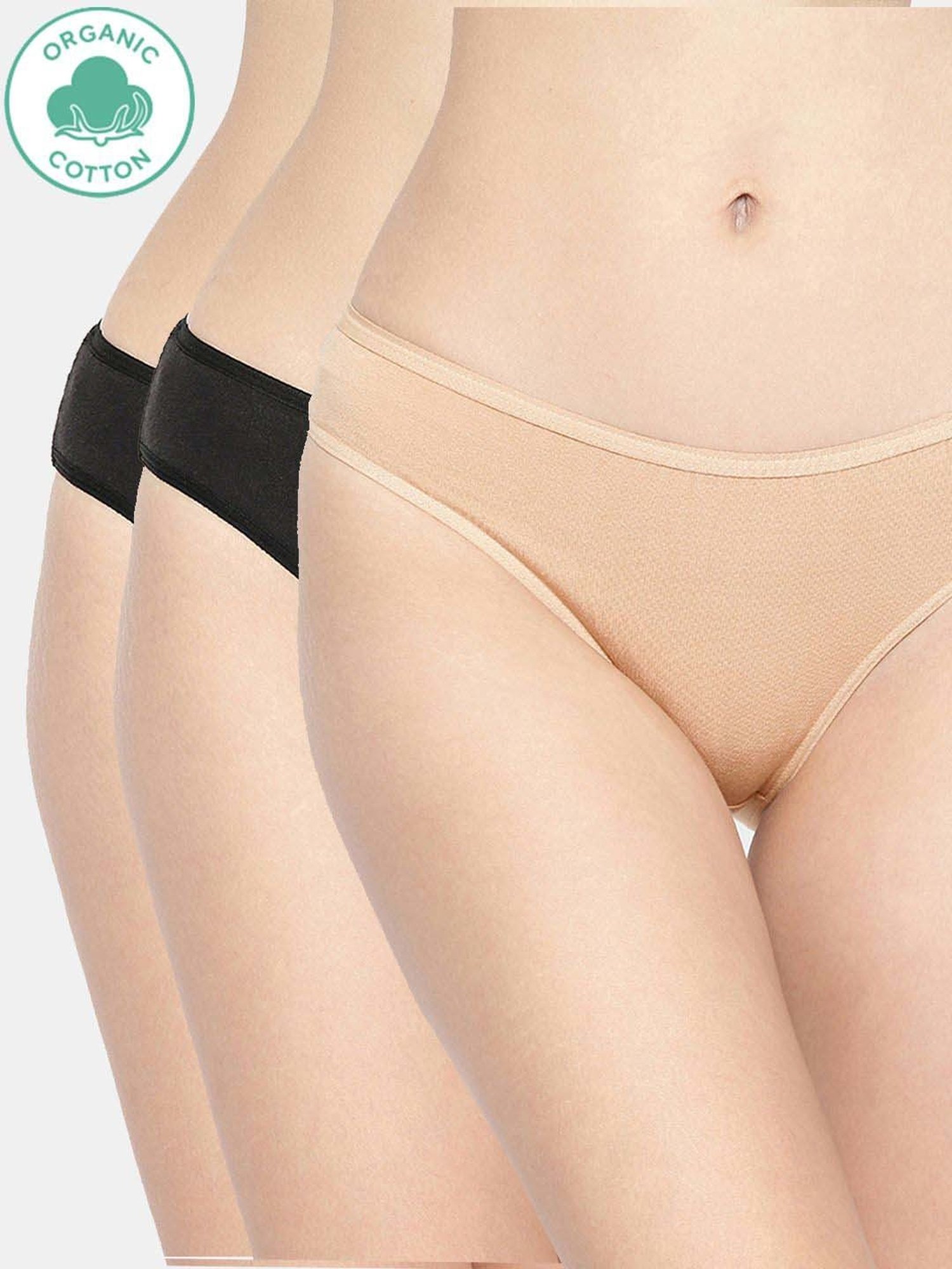 Inner Sense Black & Beige Plain Bikini Panty - Pack Of 3