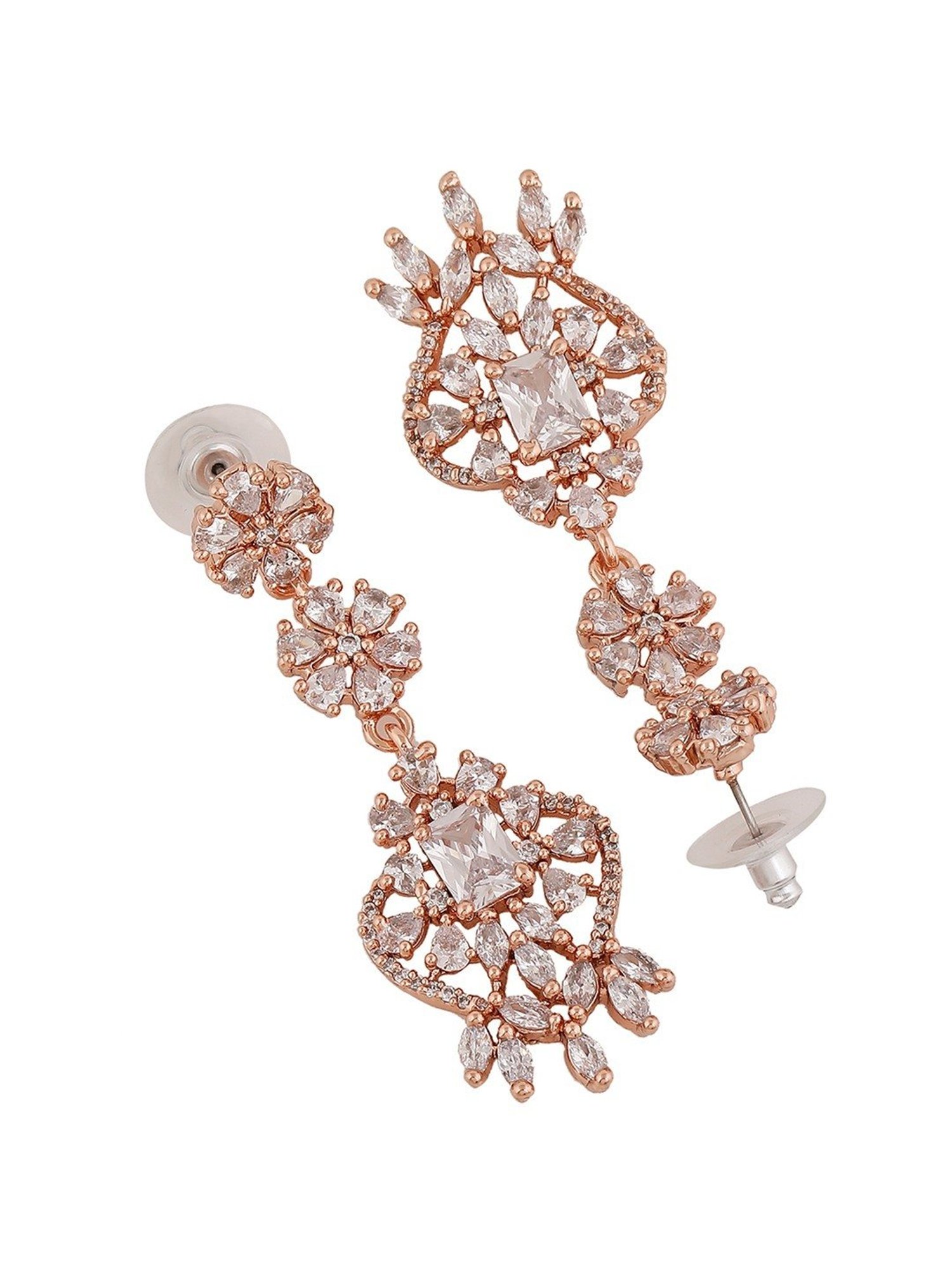 Estele Rose Gold-Plated CZ Ravishing Dangler Earrings