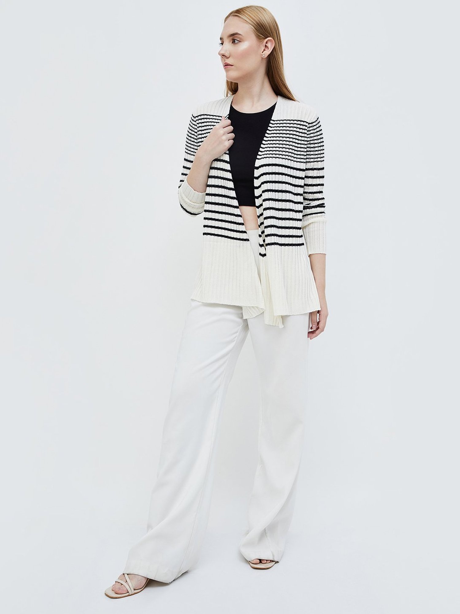 Code by Lifestyle Off White Striped Cardigan