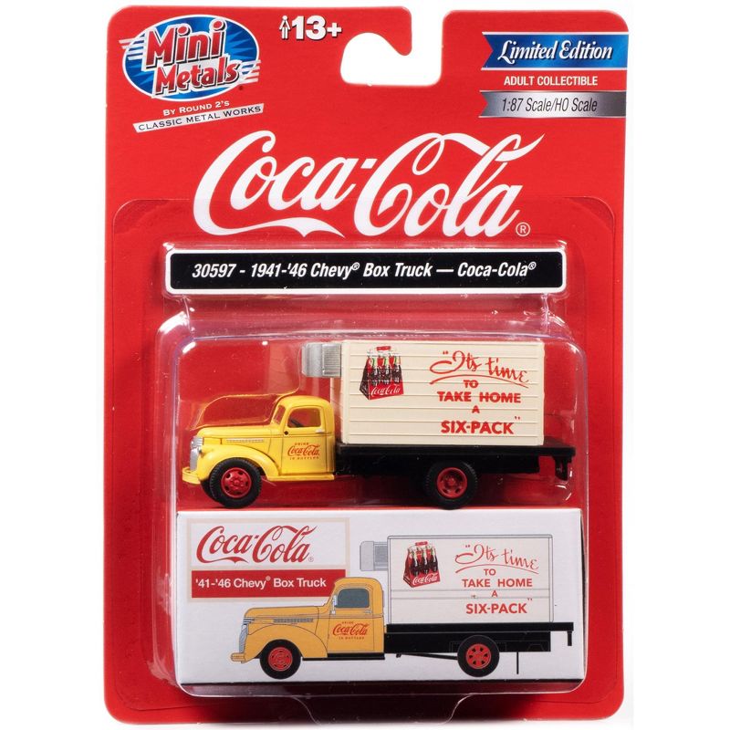 1941-1946 Chevrolet Box Truck Yellow and Cream "Coca-Cola" 1/87 (HO) Scale Model by Classic Metal Works