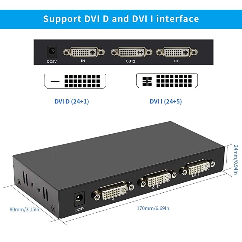 Splitter 1x2 1 in 2 Out 2Port Distribution Duplicator Splitter Supports Resolution up to 4K2K/30Hz Automatically Copy EDID