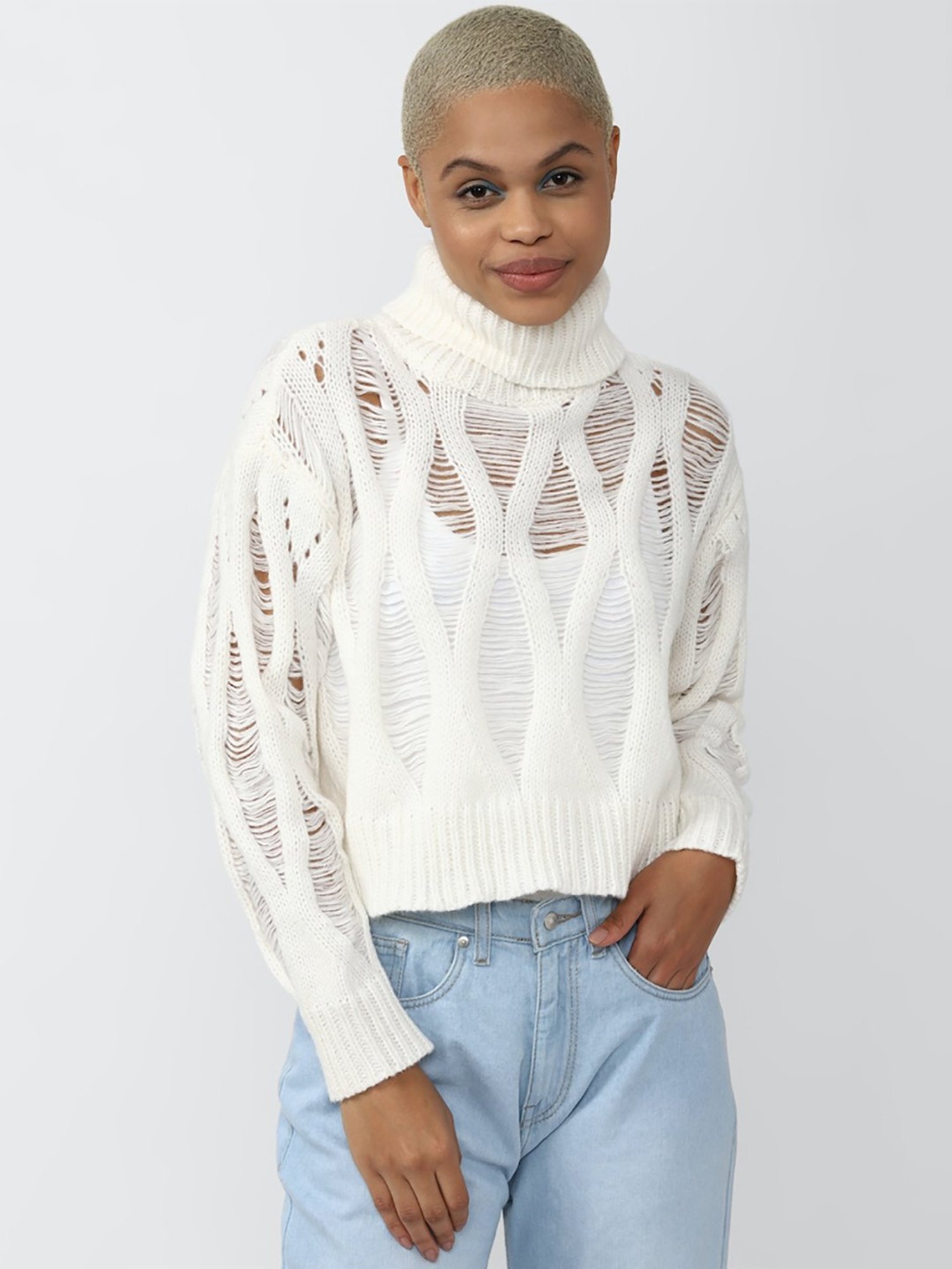 Forever 21 White Textured Sweater