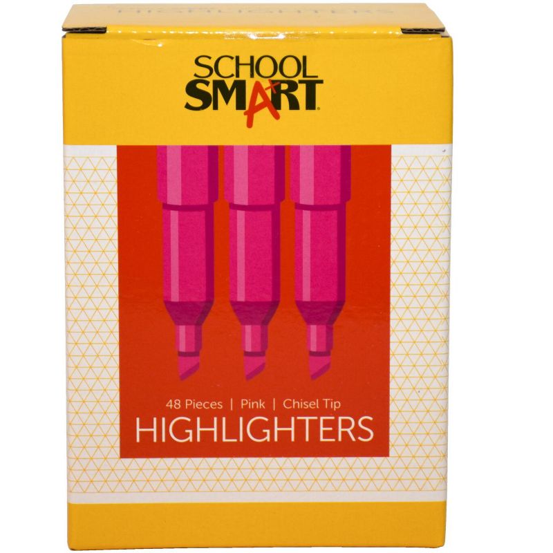 School Smart Highlighter, Chisel Tip, Tank Style, Pink, pk of 48
