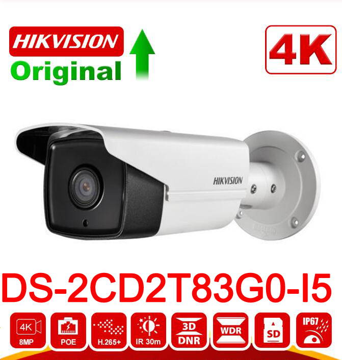 Hikvision UltraHD 4K Bullet Outdoor Security Camera, 4K (8-Megapixel), 164ft Night Vision, Heavy Duty Housing, 2.8mm Lens 102&deg; Wide Angle, White (DS-2CD2T83G0-I5)
