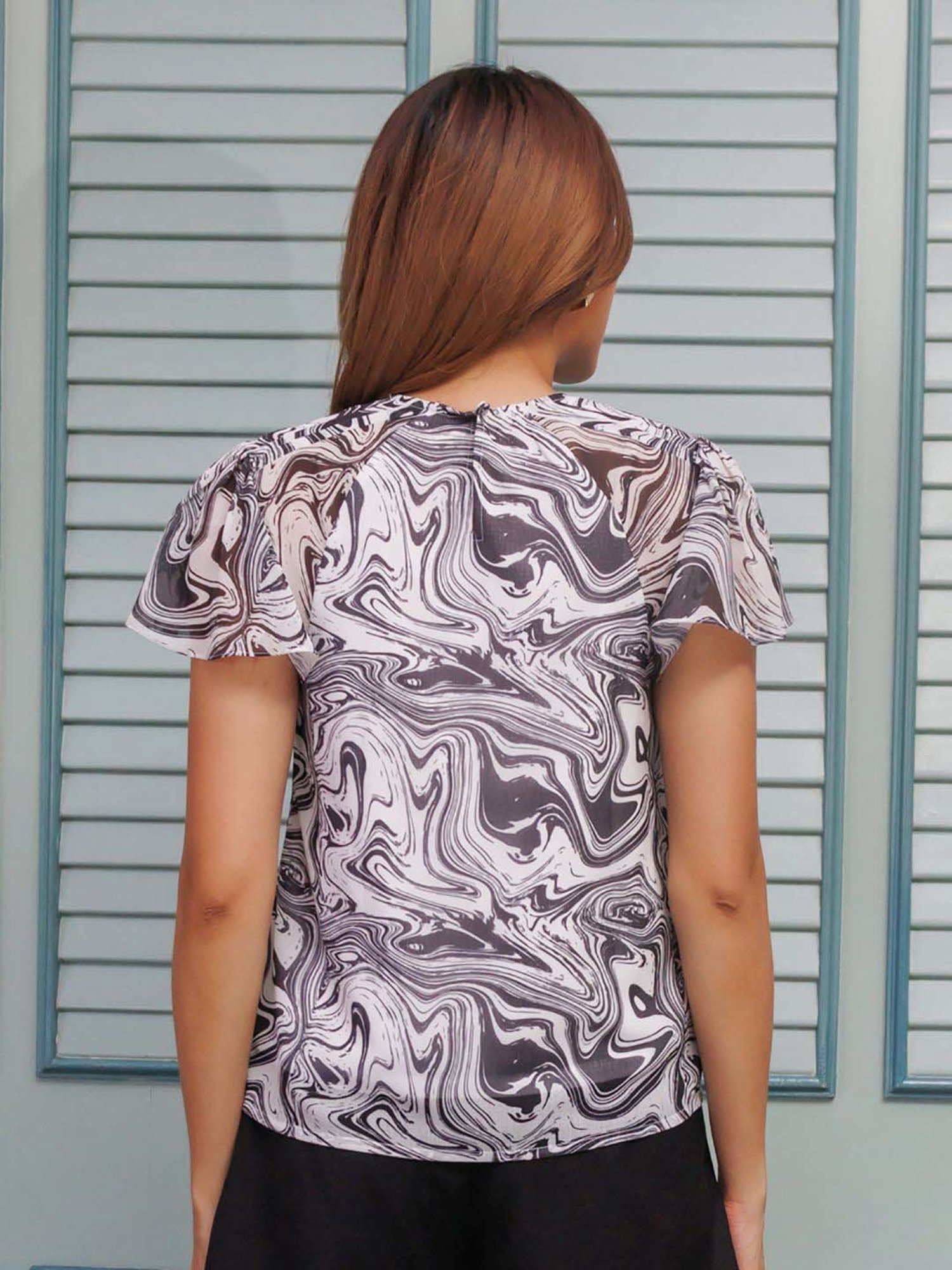 Zink London White & Grey Printed Top