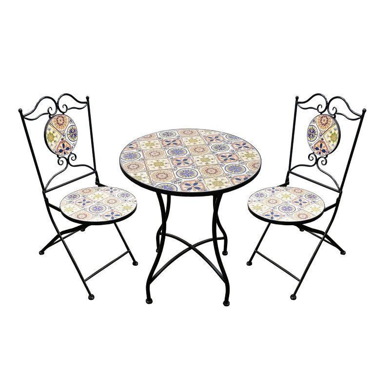 Mediterranean Tile Design Indoor/Outdoor Table and Chairs Patio Set - Alpine Corporation