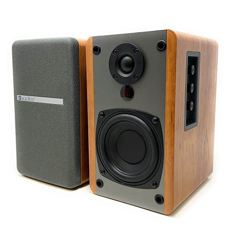 BT25 Active Bluetooth Bookshelf Speakers with Built-in Amplifier - Studio Monitor Speaker -2 AUX Input - Full Function Remote Control - Wooden Enclosure - 50 Watts RMS (Beech Wood)