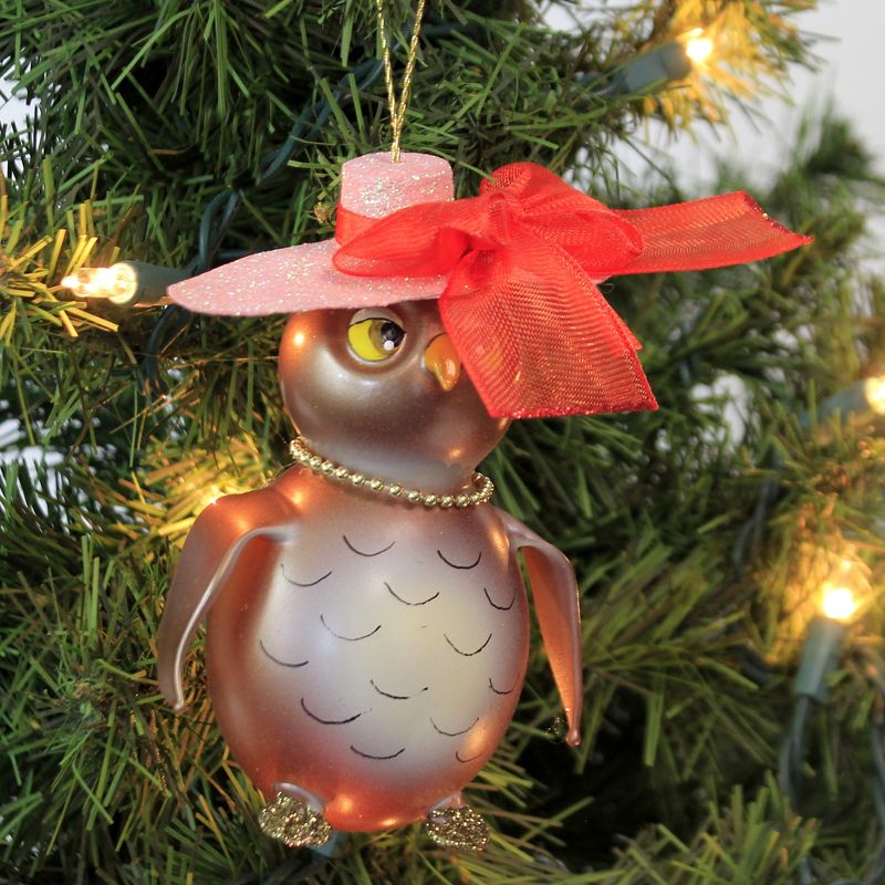 Italian Ornaments 5.0" Mrs Owl In Big Pink Hat Ornament Italian Bird Diva Lady  -  Tree Ornaments